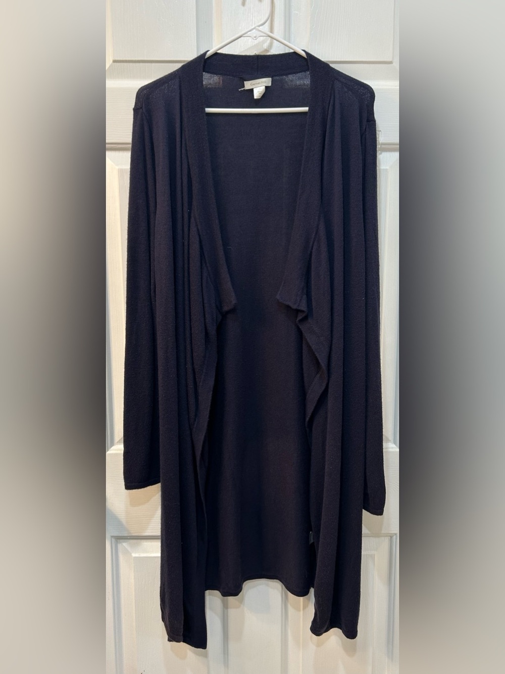 Garnet Hill Navy Long Line Cardigan Sweater Size S Wool Blend Lightweight Open